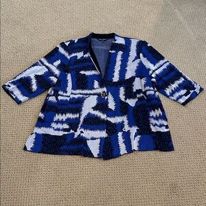 Ming Wang Black Blue Gray Abstract Print Single Button Front Blazer 2X Lagenlook